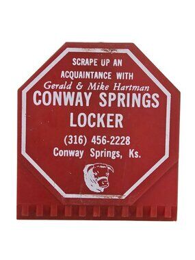Conway Springs Locker Advertising Red Plastic Ice Scraper Clip On Kansas Vintage